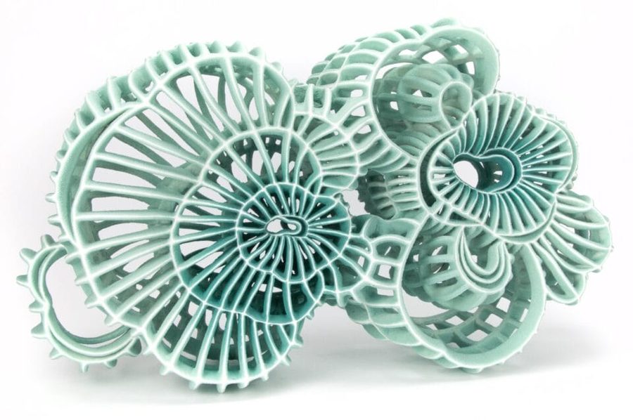 an abstract ceramic sculpture with seafoam green porcelain a, 2025